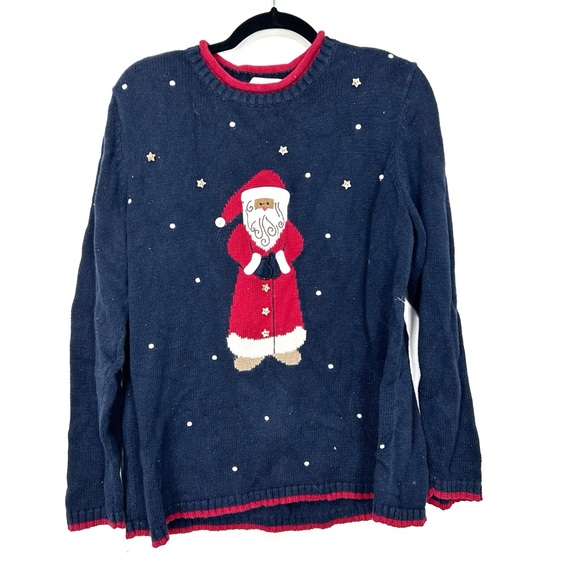 UGLY CHRISTMAS SWEATER blue crewneck X28 - Picture 1 of 5